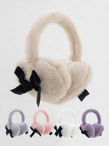 1 件可爱蝴蝶结设计毛绒耳罩，女士冬季防寒秋季装饰 - 彩色 - 查看 7