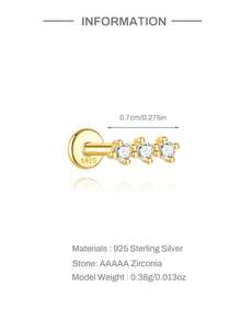 EleRunis 1 đôi bông tai bạc 925 mạ vàng 18K kiểu càng cua, thích hợp cho xỏ khuyên xương tai/sụn tai/xoắn tai, trang sức ít gây dị ứng cho phụ nữ và bé gái, thích hợp đeo hàng ngày, dự đám cưới, tiệc tùng, lễ đính hôn. - Vàng - Xem 5