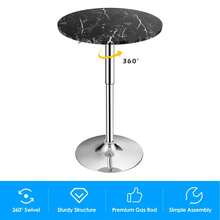GOFLAME Modern Bar Table With Marble Patterns, Height Adjustable & 360° Swivel Counter Table, Multifunctional Round Pub Table, Counter-Dining Table For Home, Restaurant & Cafe - Black - View 4