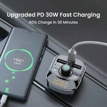 PHILIPS 车载充电器 USB C 带 FM 发射器双 USB C 端口，可为您的设备充电，可接听电话、播放音乐，通用 12V-24V 型号，支持 TF 卡/USB/蓝牙驱动器播放 - 彩色 - 查看 3
