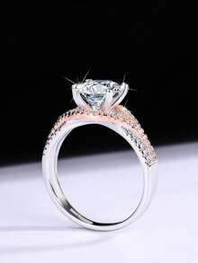 KAHOOT 925 Sterling Silver 2 Carat Moissanite Two-Tone Ring For Proposal, Engagement, Wedding, Valentine's Day, Anniversary, Surprise, Fashionable, Elegant, Creative, Individual, Light Luxury, Niche Design