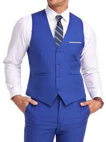 WindsorQuad Bộ vest nam 3 mảnh Furuyal, trang phục lịch lãm màu trơn dáng ôm dành cho quý ông, bao gồm áo gile, quần tây và cà vạt, phù hợp cho công việc, đám cưới, tiệc tùng, các dịp trang trọng, màu xanh hoàng gia, cỡ XS-3XL. - Xanh đậm - Xem 8