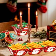 12/24pcs/Pack JULMELON Christmas Party Supplies, Christmas Food Trays, Paper Snack Trays, Disposable Christmas Buffalo Plaid Bowls, Winter Christmas Party Decorations - Multicolor - View 6