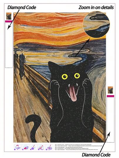 5D DIY 钻石画 | 经典钻石墙饰套装的模仿。可爱尖叫猫高清钻石点画，礼品钻石画，5D DIY 刺绣马赛克艺术，DIY 技能和专注力练习。
