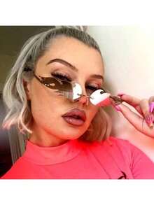 1 pièce Lunettes de soleil à la mode sans monture en forme de flamme dégradé arc-en-ciel, convient pour les festivals de musique, les carnavals, les fêtes, pour hommes et femmes, dégradé vert, bleu, rouge, style Saint-Valentin, Y2K, en acrylique de haute qualité