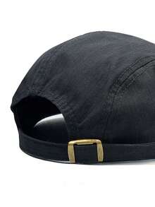 1 件复古美式嘻哈平檐贴片休闲棒球帽，滑板工作帽 - 黑色 - 查看 4