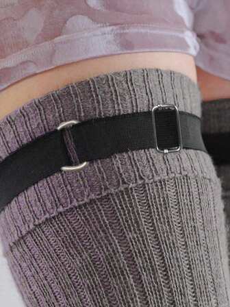 2件装女士可调节黑色涤纶弹力吊袜带，朋克风大腿吊带袜腿带