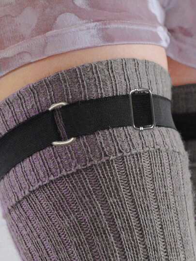 2件装女士可调节黑色涤纶弹力吊袜带，朋克风大腿吊带袜腿带