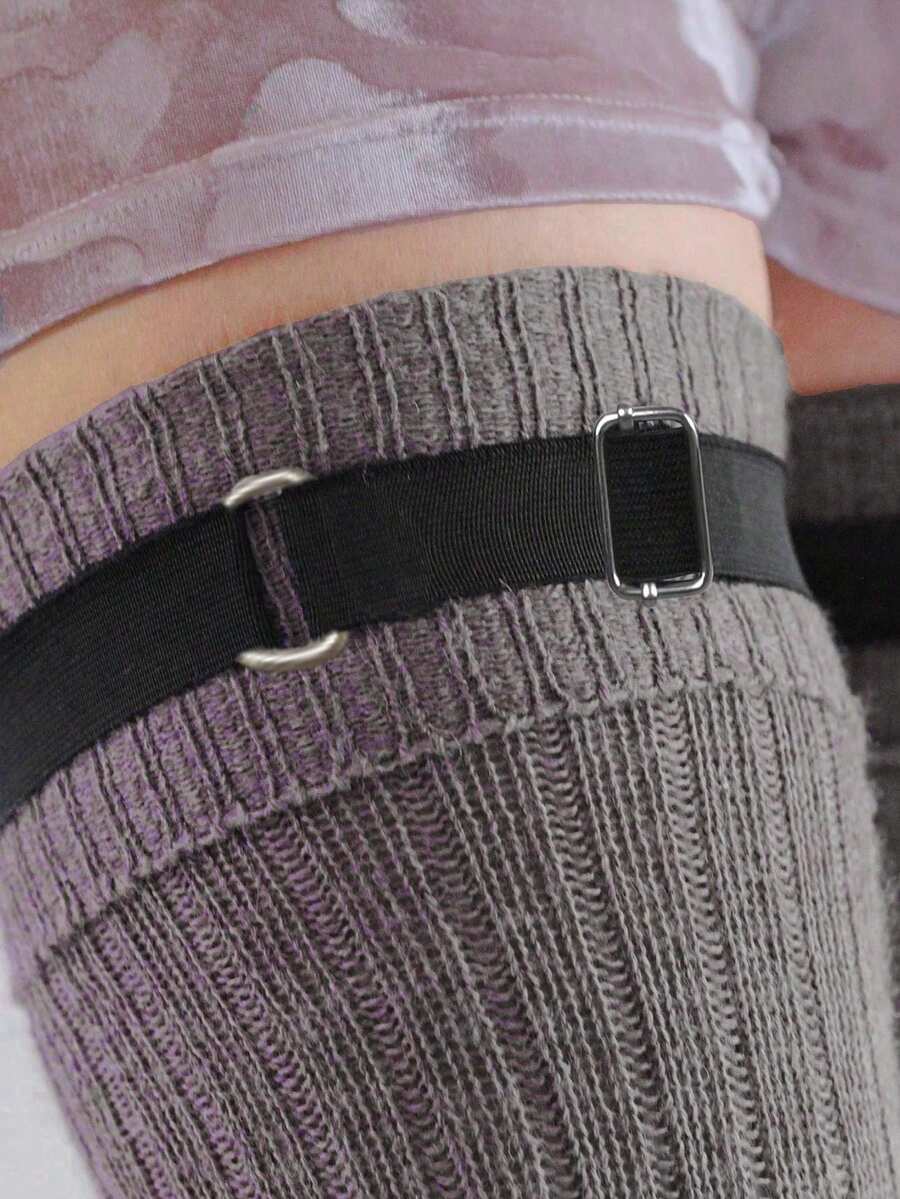 2件装女士可调节黑色涤纶弹力吊袜带，朋克风大腿吊带袜腿带 - 黑色 - 查看 1