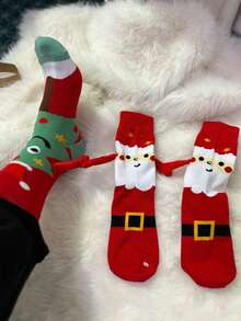 1双磁性情侣牵手袜，中筒长度，透气，用途广泛，磁性情侣袜，磁性袜，袜子式，地板袜，返校季，旅行季，超薄礼物，情人节礼物，情人节趣味袜，情人节牵手袜 - 彩色 - 查看 6