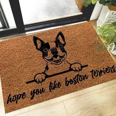 1件波士顿梗犬窥视图案门垫 - 适用于玄关、厨房、浴室、客厅、户外 - 防滑、易清洁 - 情人节礼物、节日礼物、圣诞节装饰厨房地毯