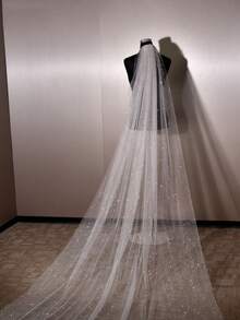 1 件 3 米长星光新娘头纱，适合婚礼仪式、婚纱摄影、登记，带梳子 - 直白色 - 查看 5