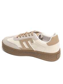 Baskets Lifestyle Femme – Style Rétro En Daim Et Toilet, Semelle Compensée Confort - Beige - View 3