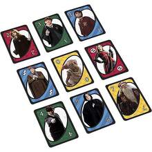 Mattel 1 PIEZA Juego de cartas UNO con licencia oficial de Harry Potter, juego de emparejamiento de números, diversión para la familia y amigos, 112 cartas, personalizable, borrable, cartas de acción especiales, regalo del Día de San Valentín para familia, amigos y compañeros de clase - Blanco - Ver 7