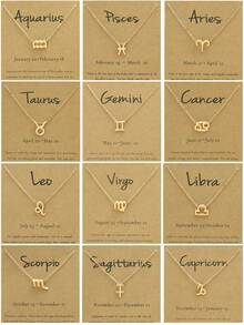 1pc Zodiac Sign Symbol Pendant Clavicle Chain Necklace With Constellation Card, Birthday Gift
