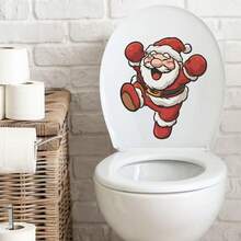 1pc Christmas Santa Claus Decorative Sticker - Fun Bathroom Toilet Sticker, Self-Adhesive, Suitable For Glass Doors, Walls - Easy To Peel And Stick, Christmas Party Decor - Ideal Christmas Gift For Home Decor