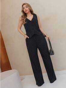 Striped Linen Set - שחור - ראה 2