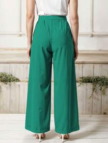 Pantalón Palazzo Elegante para Mujer con Lazo en la Cintura, Corte Amplio y Fluido, Ajuste Alto que Estiliza la Figura, Versátil para Outfit Casual o Formal - Verde agua - Ver 4