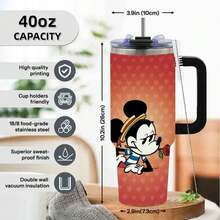 [Authorized]1pc Large Capacity Thermal Tumbler With Handle & StrawMickey Mouse Valentine's Day Rose Water Bottle - Insulated Stainless Steel Tumbler With Lid, Perfect For Hot And Cold Drinks, Ideal Gift For Any OccasionSuitable For Women, Students, Office, Travel, Car - Perfect Gift For Animal Lovers, Travel Drinkware, Cartoon Drinkware