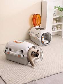 Hard Pet Carrier Crate With Skylight For A Visible View Of Your Beloved Dog Or Cat's Face, Excellent Ventilation, Indoor Pet House, Enclosure, Comfortable Place, Suitable For Evacuations, Veterinary Clinics, Travel, Cars, And Airplanes, Soundproof, Non-Slip, Stylish, Convenient - Black With Windows - View 5
