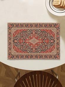 1pc Geometric Pattern Printed Table Runner, 4pcs Geometric Pattern Printed Placemats, Suitable For Holidays, Parties, Birthdays, Dinners, Kitchen & Dining Room Table Decor, All Season Home & Living Decor - Multicolor - View 4