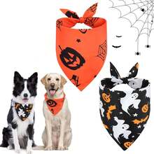 Halloween Pet Bandana, Ghost Candy Pumpkin Triangle Scarf, Suitable For Small Dogs And Cats, For Halloween, Day Of The Dead Holiday Party Decor, Made Of Thin Polyester Fabric