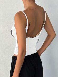 Women's Solid Color Base Layer Tank Comfortable Backless Tank-Style Vest - White - View 2