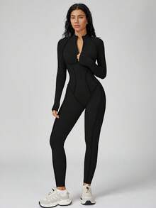 MASKERT Women's Yoga Jumpsuit With Removable Pads, Quick-Dry, High Elasticity, Skin-Friendly And Comfortable - Black - View 8