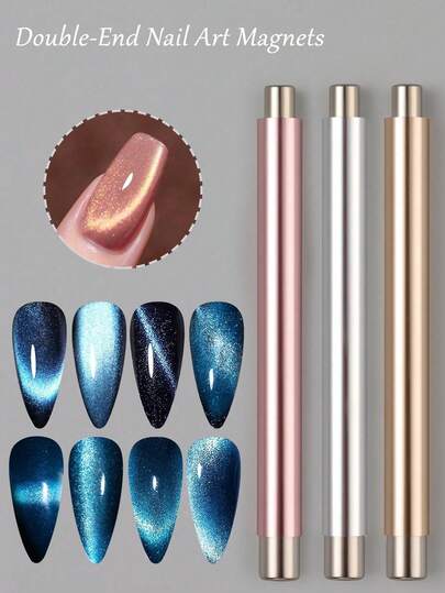 1pc/3pcs Double-Headed Cat's Eye Gel Nail Magnet Nail Tool - Powerful Magnet Stick, Double-Headed Design, Suitable For Shiny Cat's Eye Nail Art, Multiple Color Options (Pink, Gold, Silver) - Perfect For Gel Polishing Designs, Nail Art Supplies, Smooth Metal Surface, Durable Metal Structure,Suitable For Home Nail Salon DIY, Nail Art Supplies, Nail Art Tools, Back To School, Nail Art, Press-On Nails, Manicure And Pedicure Tools.