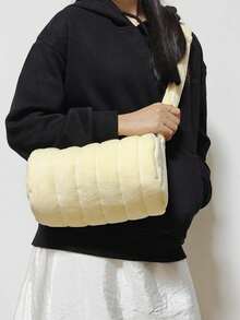 Joyeuse Casual Cute Dopamine Style Lightweight Soft Plush Puffy Down Knitting Quilt Bag Yellow Mini Crossbody Bag Bucket Bag With Adjustable Strap For Girls And Women Perfect For Gift Bag And For Fall Essential For Shopping And For Daily Use