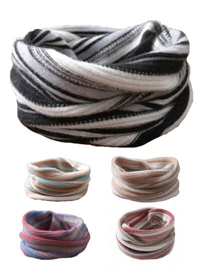 1pc Women 100% Pure Wool Striped Neck Warmer, Soft & Warm Turtleneck Scarf For Autumn/Winter For Dress