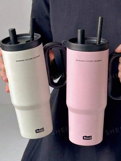 大容量保温杯720ml大容量车载咖啡杯不锈钢保温水真空保温瓶带吸管粉色不锈钢水瓶这款高品质饮具可让您的饮料保持完美温度便捷旅行杯冰咖啡杯户外露营徒步自驾游返校必备办公室必备宿舍必备居家必备男女皆宜