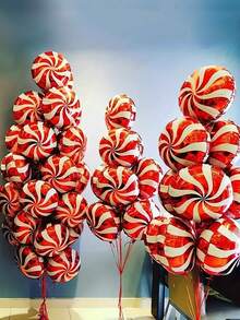 10 pièces Ballons ronds en feuille métallique de 18 pouces, rouge et vert, tourbillonnants. Décoration de fête de Noël et du Nouvel An, ballons en feuille métallique pour la maison et la cuisine