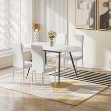 White Marble Table + 4 White PU Chairs