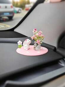 Đế lót ly hình hoa cúc và cỏ bốn lá dễ thương sáng tạo, Phụ kiện trang trí ô tô/máy tính để bàn mini, Đồ trang trí ô tô hình thỏ và mèo bằng cao su đáng yêu, Bình hoa mini có tượng động vật dễ thương, Thích hợp trang trí nội thất ô tô - Nhiều màu - Xem 4