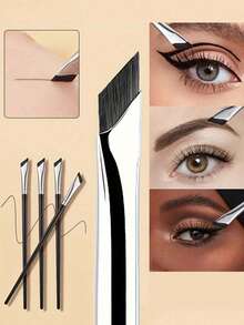7pcs Precision Eye Makeup Brush Set, Including Eye Shadow Brush, Eye Blending Brush, Eyeliner Brush, Angled Eyebrow Brush, Fine Line Brush - Black - View 3