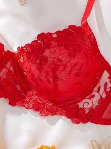 1 szt. biustonosz damski z siateczki haftowanej na fiszbinach