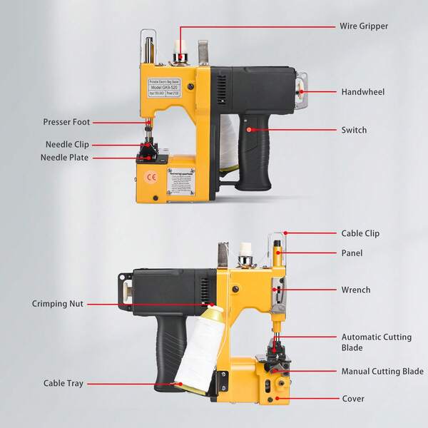 Kotsy sacknähmaschine 220 V Tragbare Nähmaschine für 2 Sekunden/Sack,Sacknähmaschine für Taschen/Stoff/Reis/Papier/Plastiktüten Nähmaschine