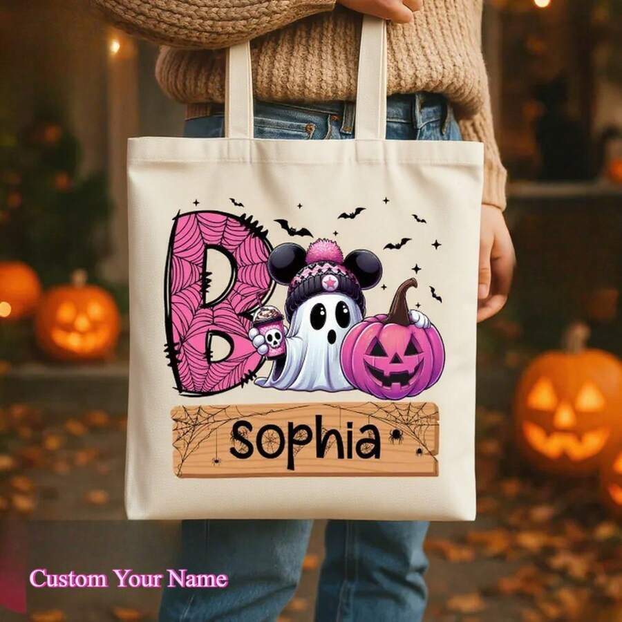 1PC Personalized Halloween Tote Bag For Girls Boys, Custom Name Trick Or Treat Bag, Cute Ghost Pumpkin Tote, Halloween Candy Tote Bag, Gift For Her - Kiểu 4 - Xem 1