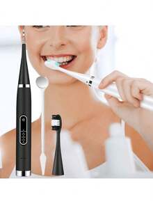 Electric Tooth Cleaner, Powerful Ultrasonic Plaque Remover For Teeth With 5 Modes - Tooth Cleaner, Gum Care, Teeth Cleaning, IPX6 Waterproof, Tartar Removal, Fresh Breath, Oral Care, USB Charging - màu đen - Xem 10