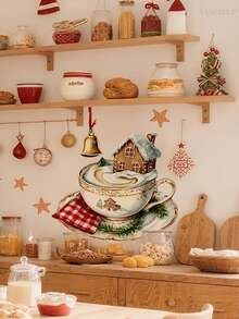 1/2/3pcs Christmas Wall Stickers, Christmas Elements Coffee Cup Bell Wall Stickers, Living Room Bedroom Festive Background Decorative Wall Stickers, Self-Adhesive, Removable.Perfect Christmas Gift For Lovers, Parents And Friends.