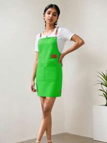 Durable Canvas Apron With Faux Leather Straps - Waterproof, Adjustable Bib For Coffee Shops, Milk Tea Shops & Hairdressers - Women's Workwear - Multicolor - View 13