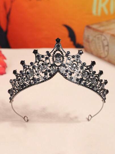 1pc Girls Halloween Skull Crown Vintage Headpiece, Holiday Performance Headwear, Bridal Flower Girl Headdress, Photo Prop