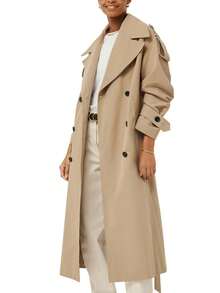 Womens Oversized Double Breasted Trench Coat Long Lapel Belted Windproof Overcoat - 卡其色 - 查看 2