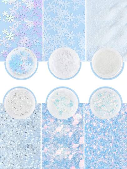 6pcs/Set White Snowflake Resin Filler Glitter Sequins - Snowflake Fine Powder Flakes - For DIY Christmas Mold Filler Materials - Jewelry And Keychain Making, Christmas Craft Decoration