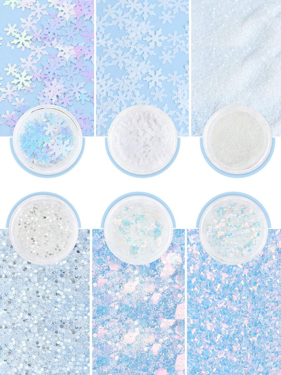 6 件/套白色雪花树脂填充闪光亮片 - 雪花细粉片 - 用于 DIY 圣诞模具填充材料 - 珠宝和钥匙扣制作、圣诞工艺装饰 - 白色 - 查看 1