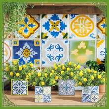 Blue Tiles Lemon Table Centerpiece Decor Amalfi Coast Box Decorations With Artificial Lemon Branches For Capri Mediterranean Positano Wedding Birthday Party Decor 4 Sets - Nhiều màu - Xem 5