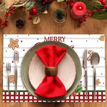 1/4/6 pezzi Tovagliette natalizie, a righe grigie e bianche con bordo nero e rosso, con 2 simpatici disegni di omini di pan di zenzero, adatte per decorare la tavola di feste, festa, cene, cucina e casa, decorazioni natalizie, ristoranti, centrotavola, autunno, in poliestere, adatte per uso quotidiano, feste, compleanni, matrimoni, cene