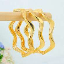 21k Gold Plated Asymmetric Bracelet, Luxury Arabic Style Charm Bracelet, Saudi Women Elegant Jewelry, Dubai Bride Wedding Party Accessory - Bracelet - View 4