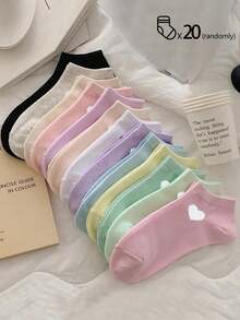 40pcs/20pcs/10pcs/6pcs/2pcs Of Women's Short Socks,Invisible Socks,White Socks,Women Socks,Cute Socks,Girls Socks, Black Socks,Cartoon Details, Guide Rail Breathable Hole Design, Moisture Wicking, Soft And Smooth, Suitable For Various Holidays, Sports, Leisure, Business And Other Daily Wear, Can Be Worn All Year Round, Color Combinations Are Random.